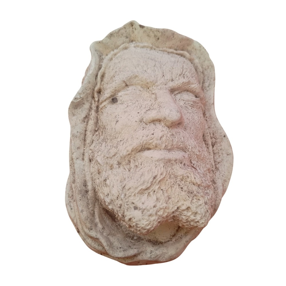Bearded Man Wall Plaque Religious Figure 5in Beige Rustic Stone Look